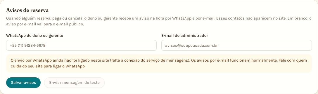 Tela do painel para cadastrar o WhatsApp que recebe os avisos