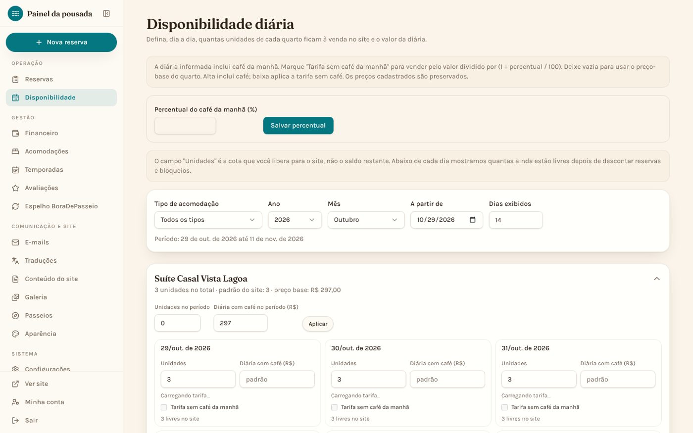 Calendário de disponibilidade