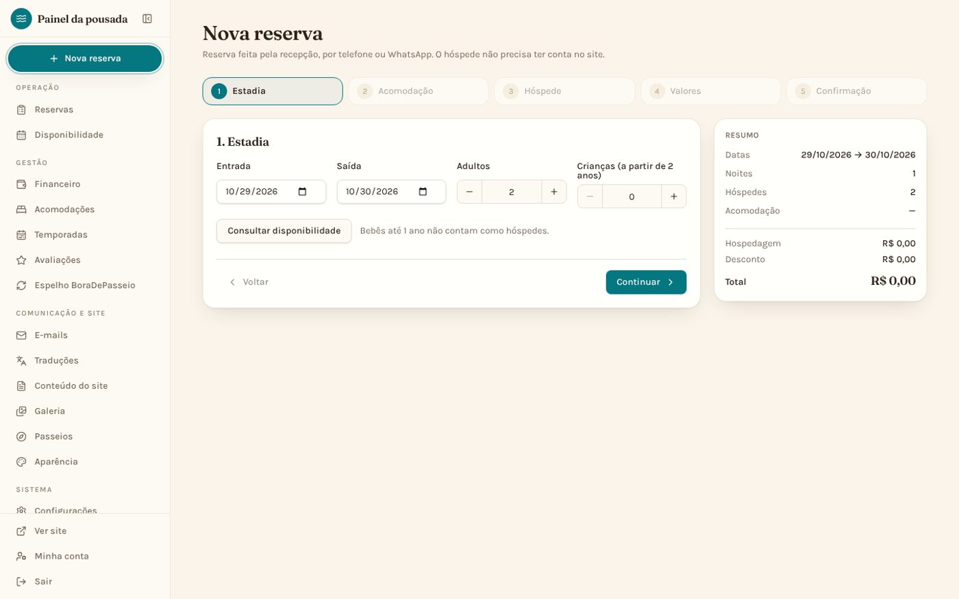 Nova reserva de balcão